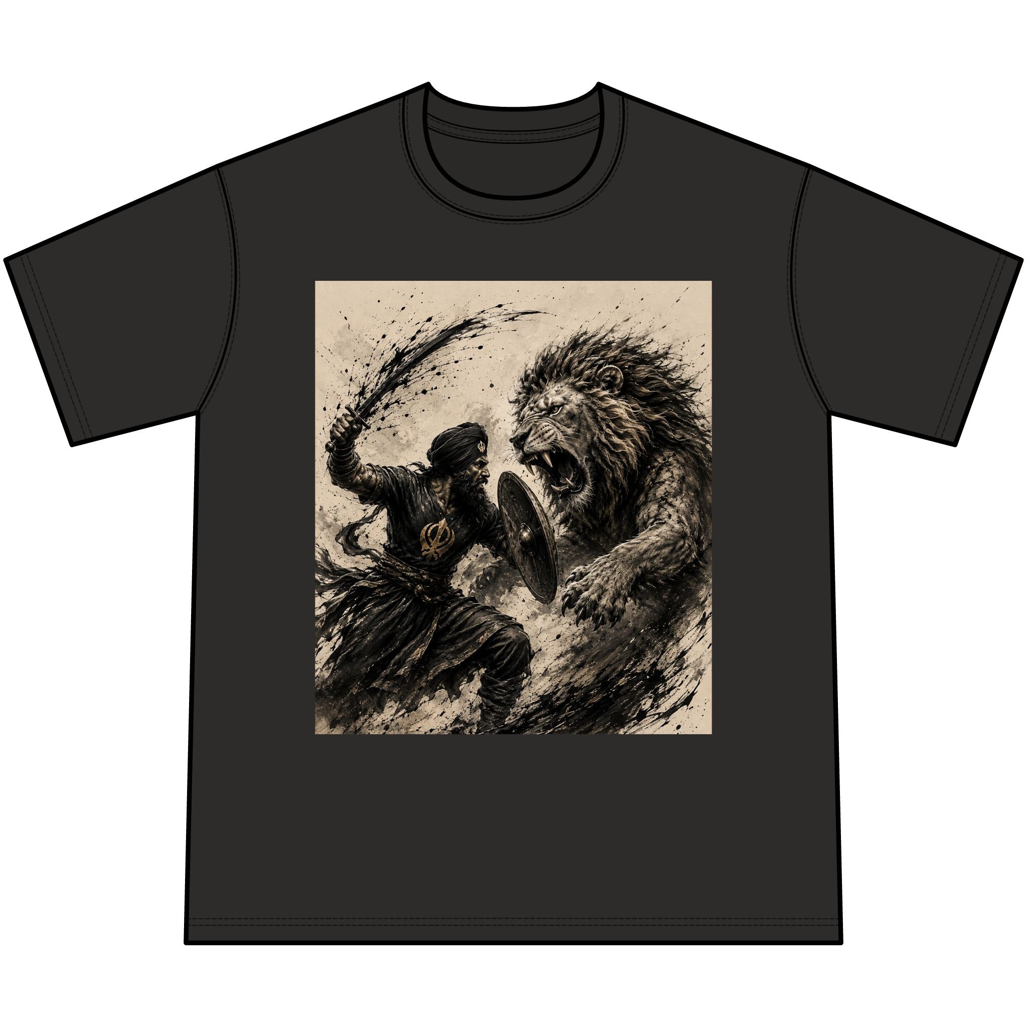 Lion vs Warrior Vintage Graphic T-Shirt