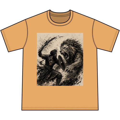 Lion vs Warrior Vintage Graphic T-Shirt