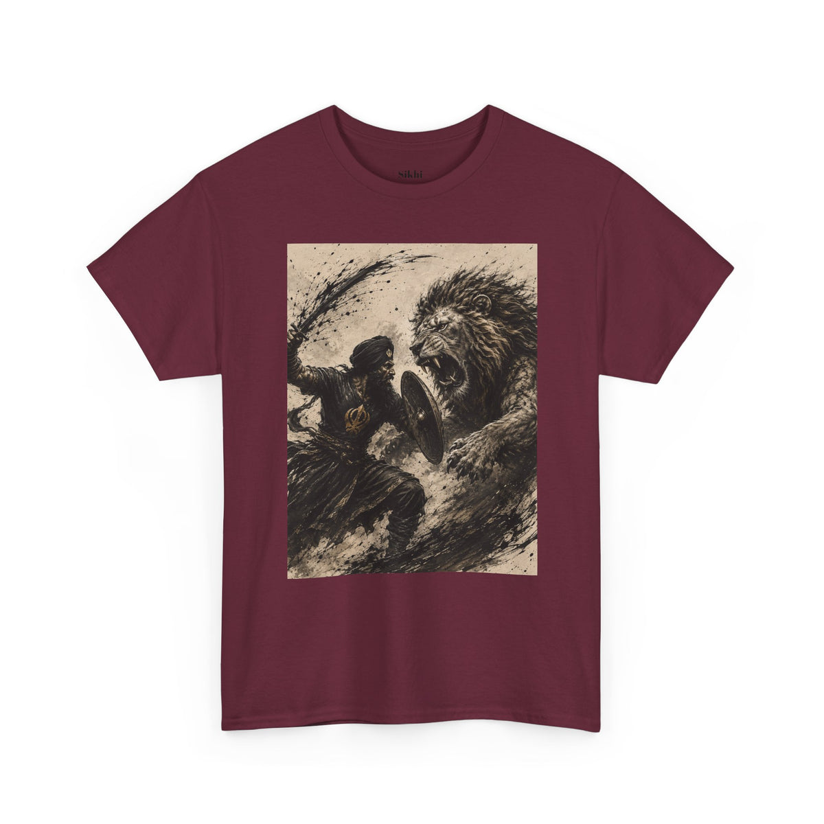 a Lion and Warrior Graphic Tee — Vintage Mythic Battle Art T-Shirt