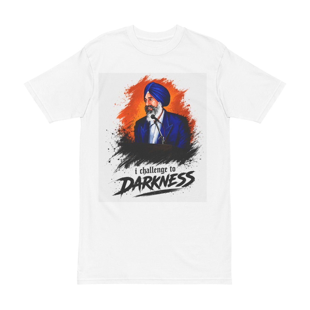 Challenge to Darkness T‑Shirt — Sikh Leader Portrait Graphic Tee