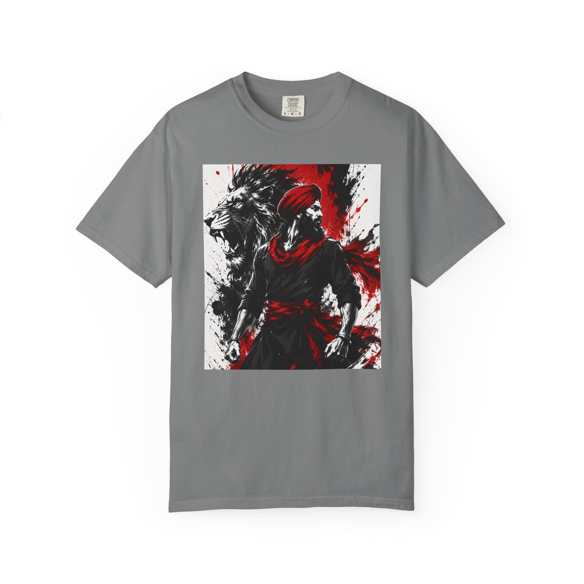 A Lion Warrior Tee — Red & Black Samurai Graphic T-Shirt