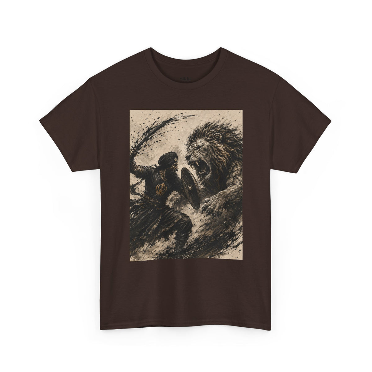 a Lion and Warrior Graphic Tee — Vintage Mythic Battle Art T-Shirt