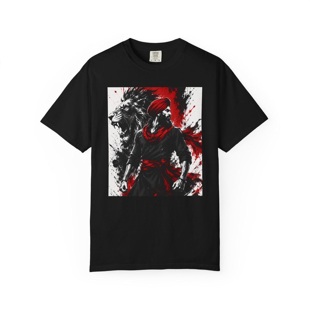 A Lion Warrior Tee — Red & Black Samurai Graphic T-Shirt