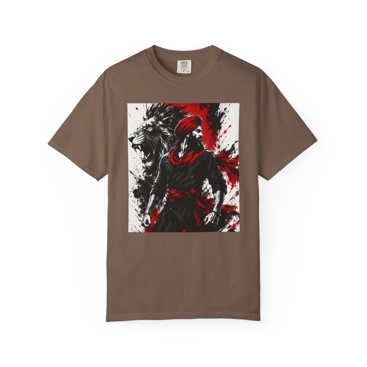 A Lion Warrior Tee — Red & Black Samurai Graphic T-Shirt