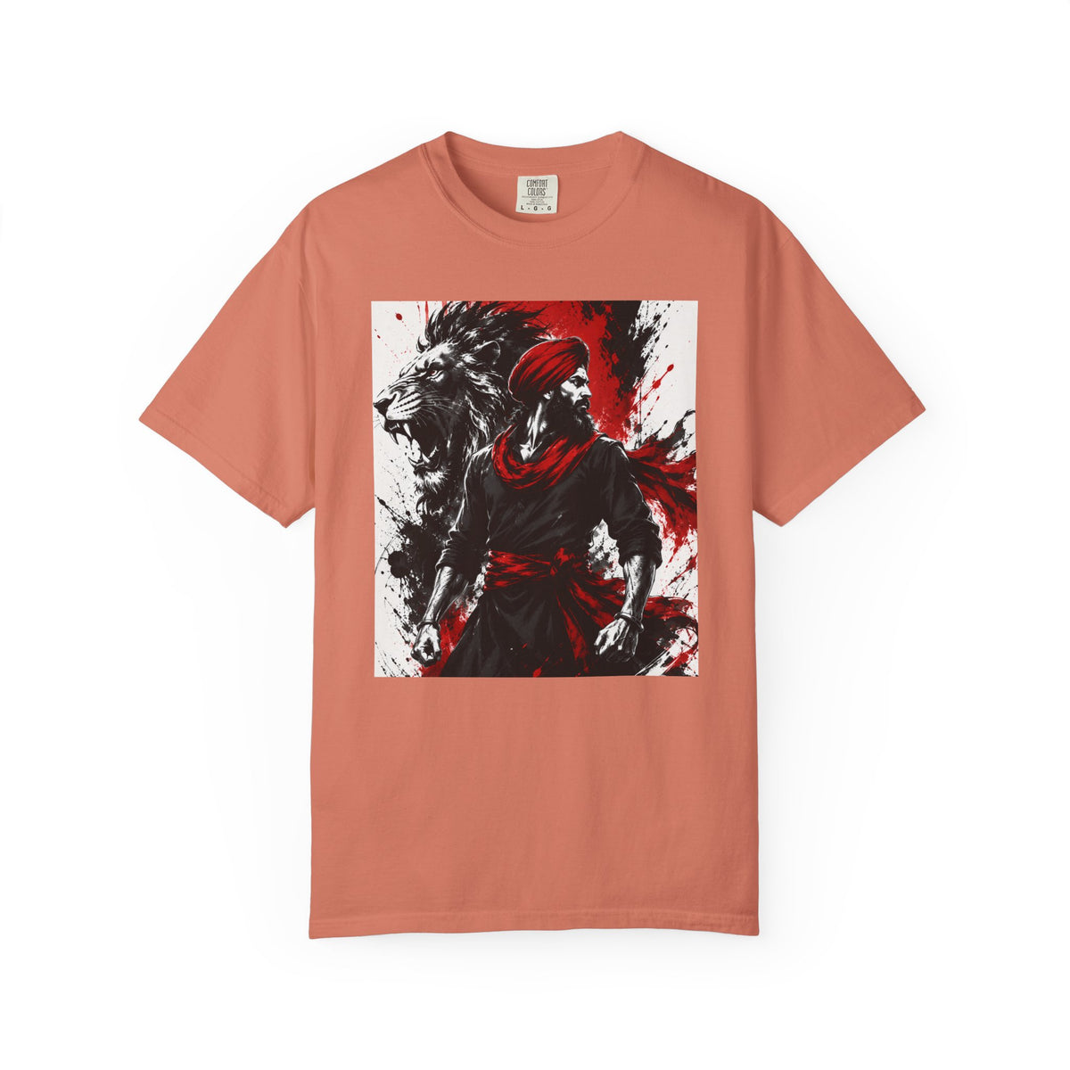 A Lion Warrior Tee — Red & Black Samurai Graphic T-Shirt