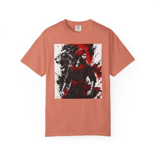 A Lion Warrior Tee — Red & Black Samurai Graphic T-Shirt