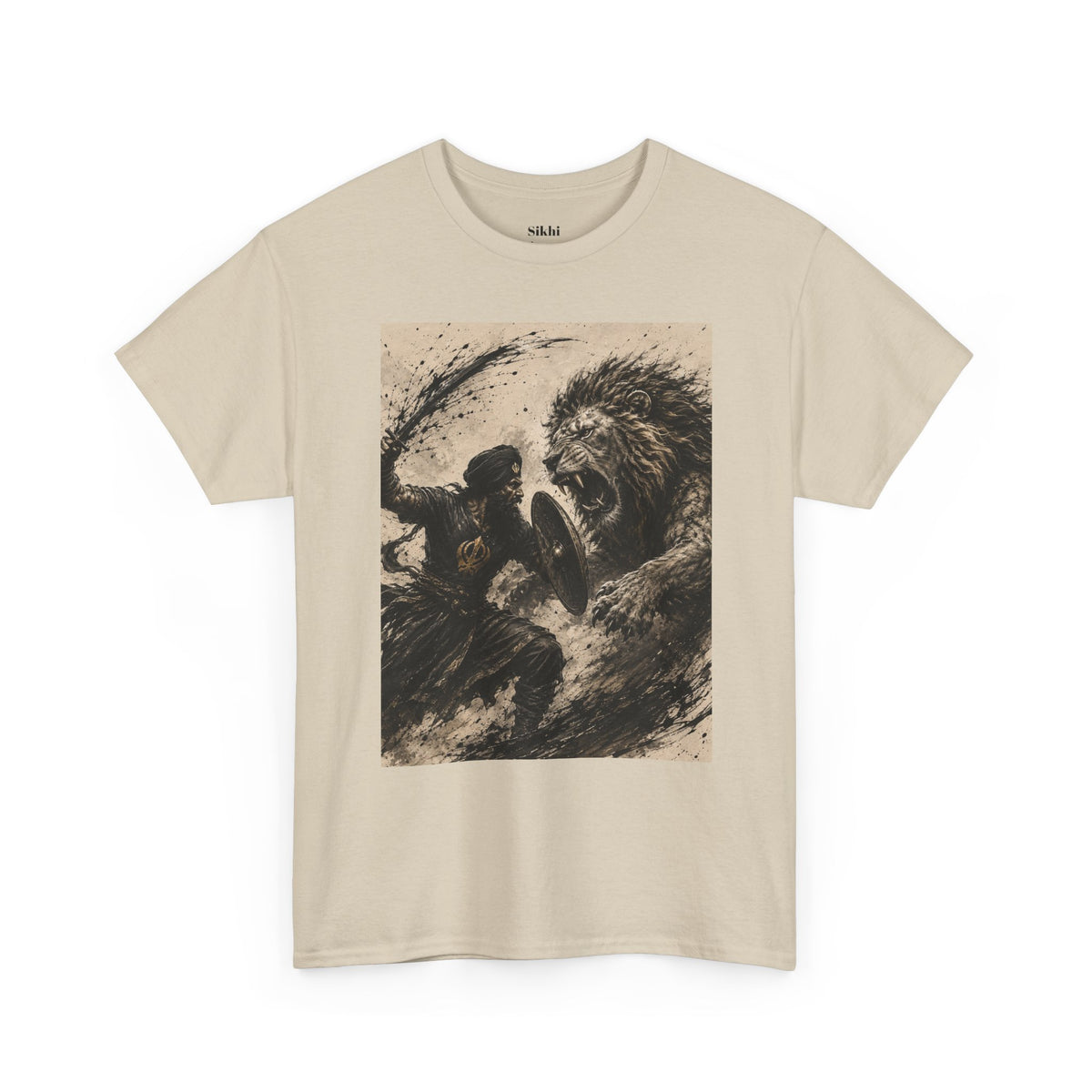 a Lion and Warrior Graphic Tee — Vintage Mythic Battle Art T-Shirt