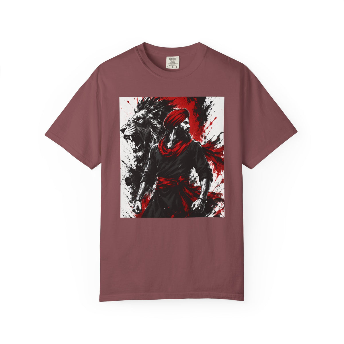 A Lion Warrior Tee — Red & Black Samurai Graphic T-Shirt