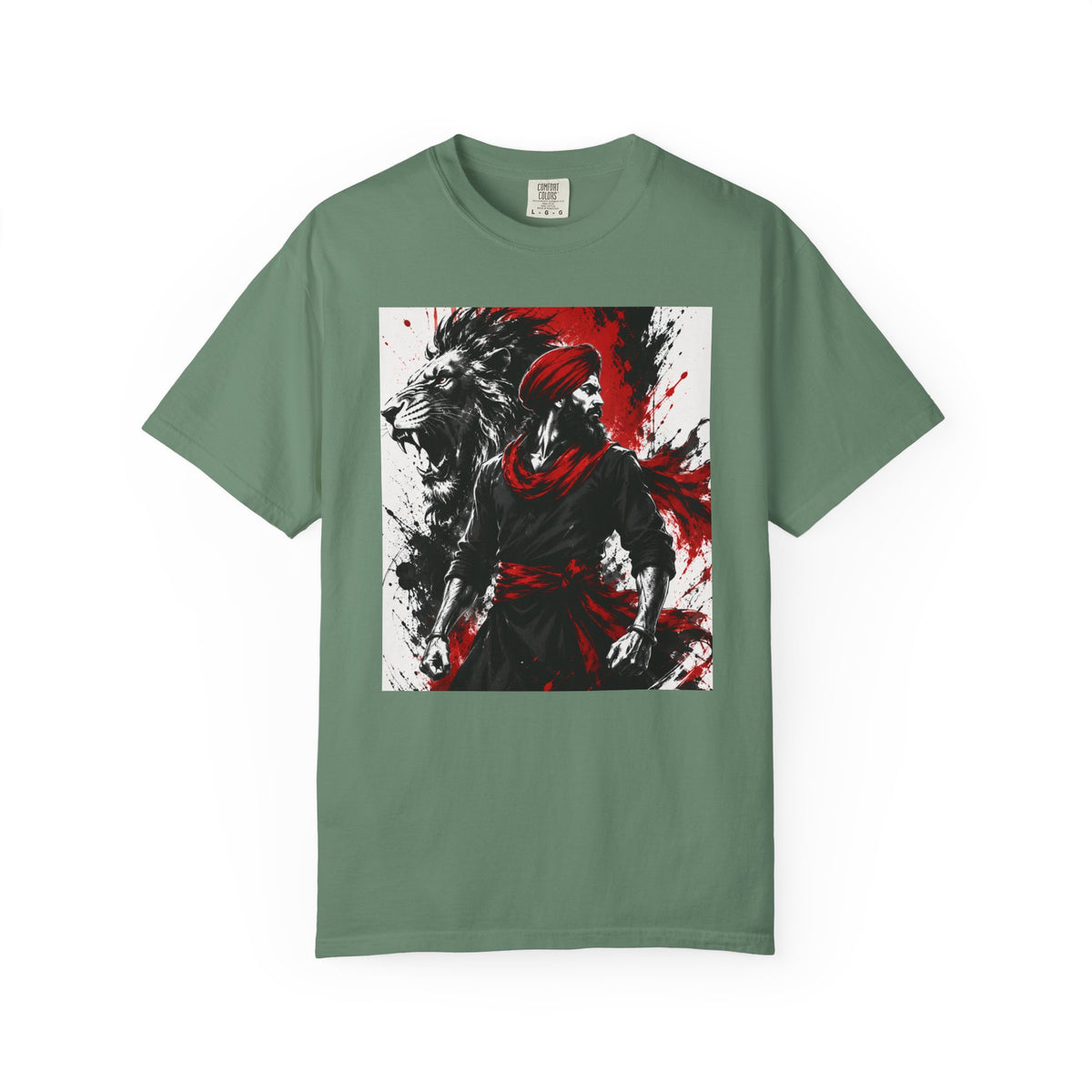 A Lion Warrior Tee — Red & Black Samurai Graphic T-Shirt