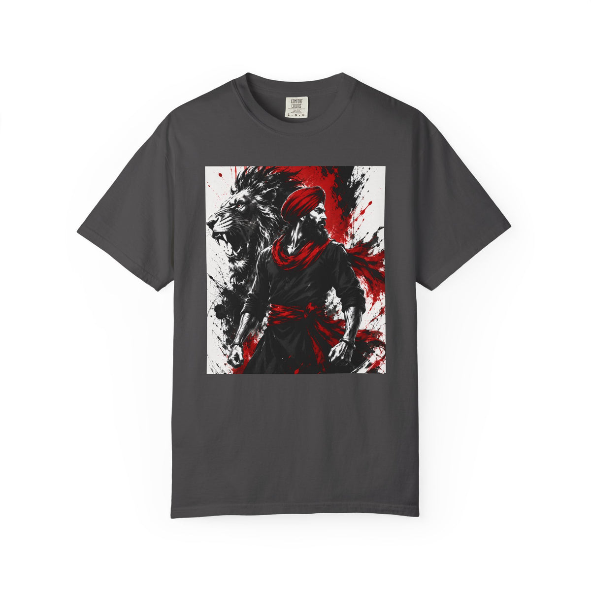 A Lion Warrior Tee — Red & Black Samurai Graphic T-Shirt