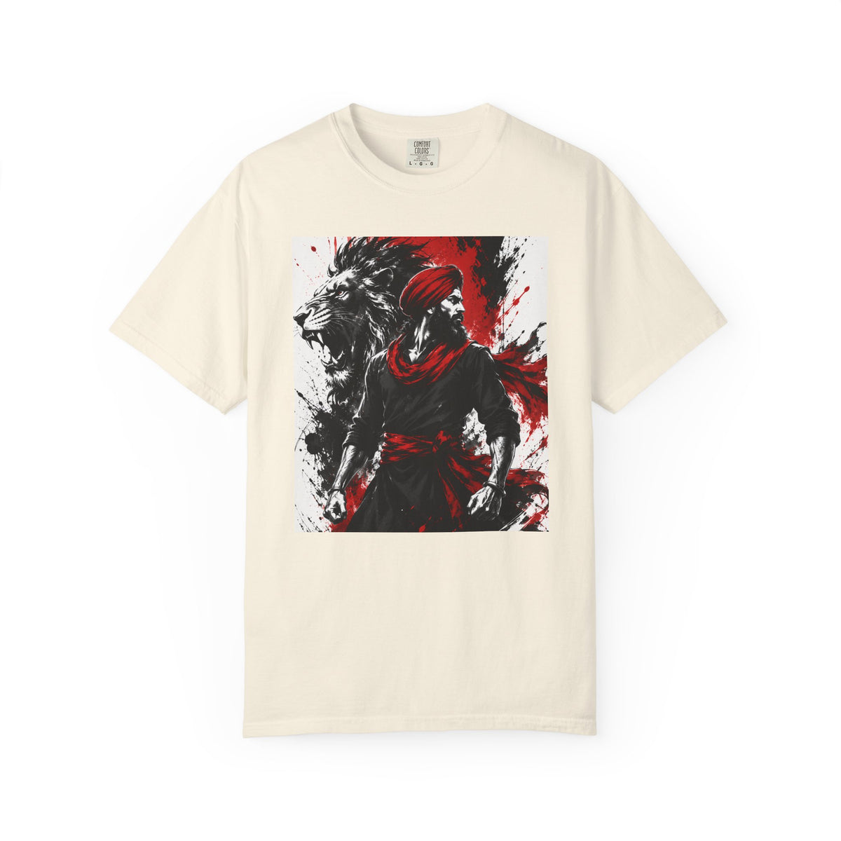 A Lion Warrior Tee — Red & Black Samurai Graphic T-Shirt
