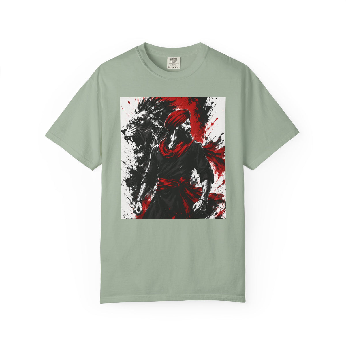 A Lion Warrior Tee — Red & Black Samurai Graphic T-Shirt