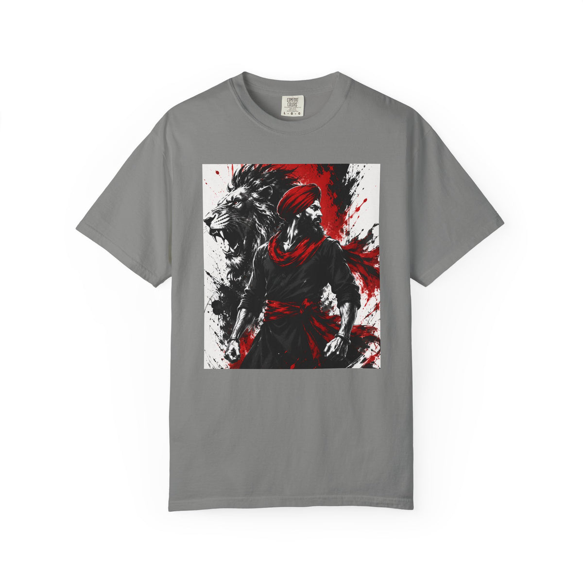 A Lion Warrior Tee — Red & Black Samurai Graphic T-Shirt