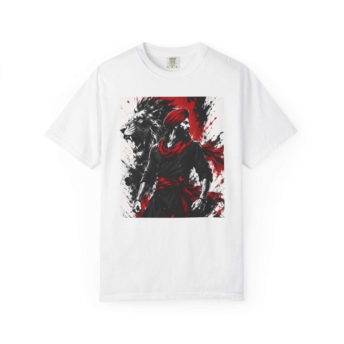 A Lion Warrior Tee — Red & Black Samurai Graphic T-Shirt