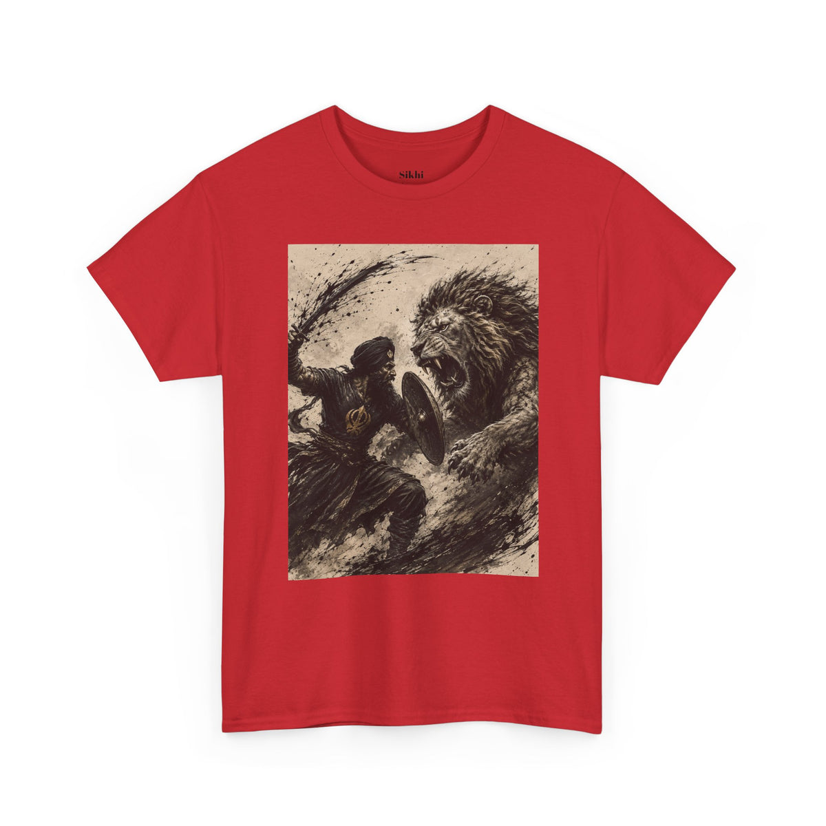 a Lion and Warrior Graphic Tee — Vintage Mythic Battle Art T-Shirt