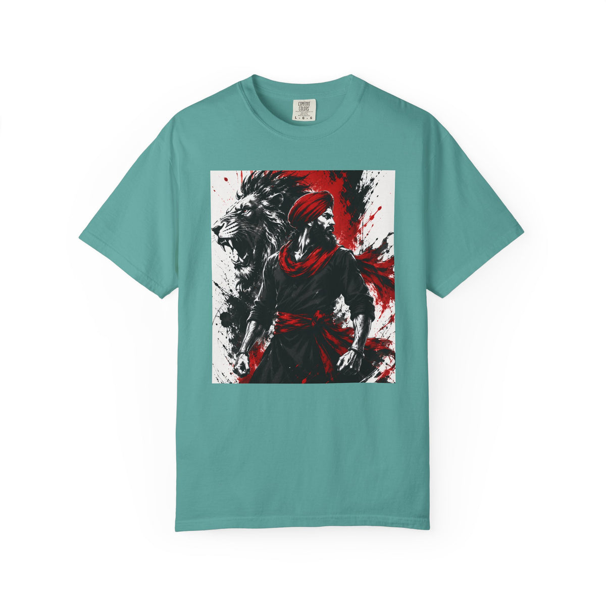 A Lion Warrior Tee — Red & Black Samurai Graphic T-Shirt