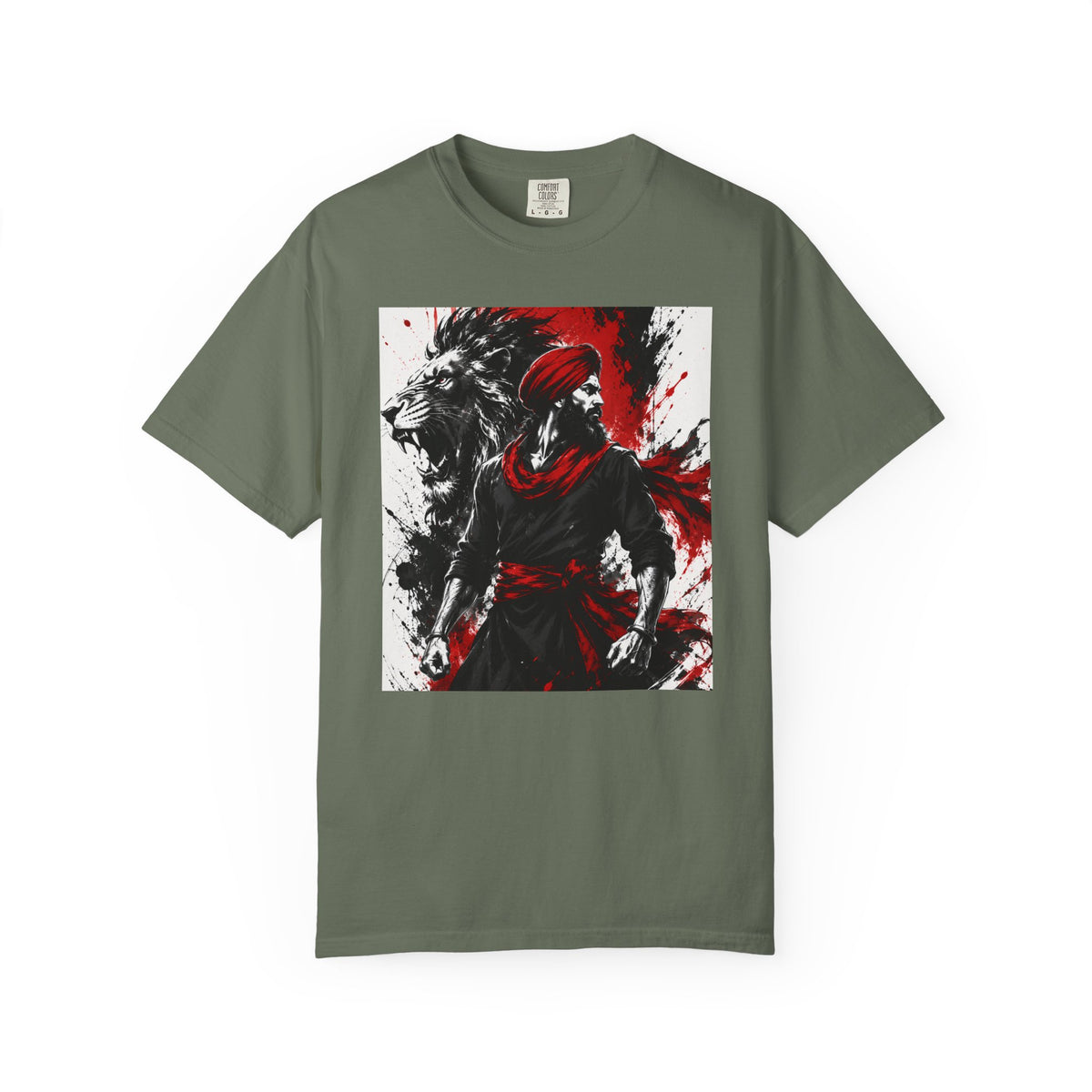 A Lion Warrior Tee — Red & Black Samurai Graphic T-Shirt