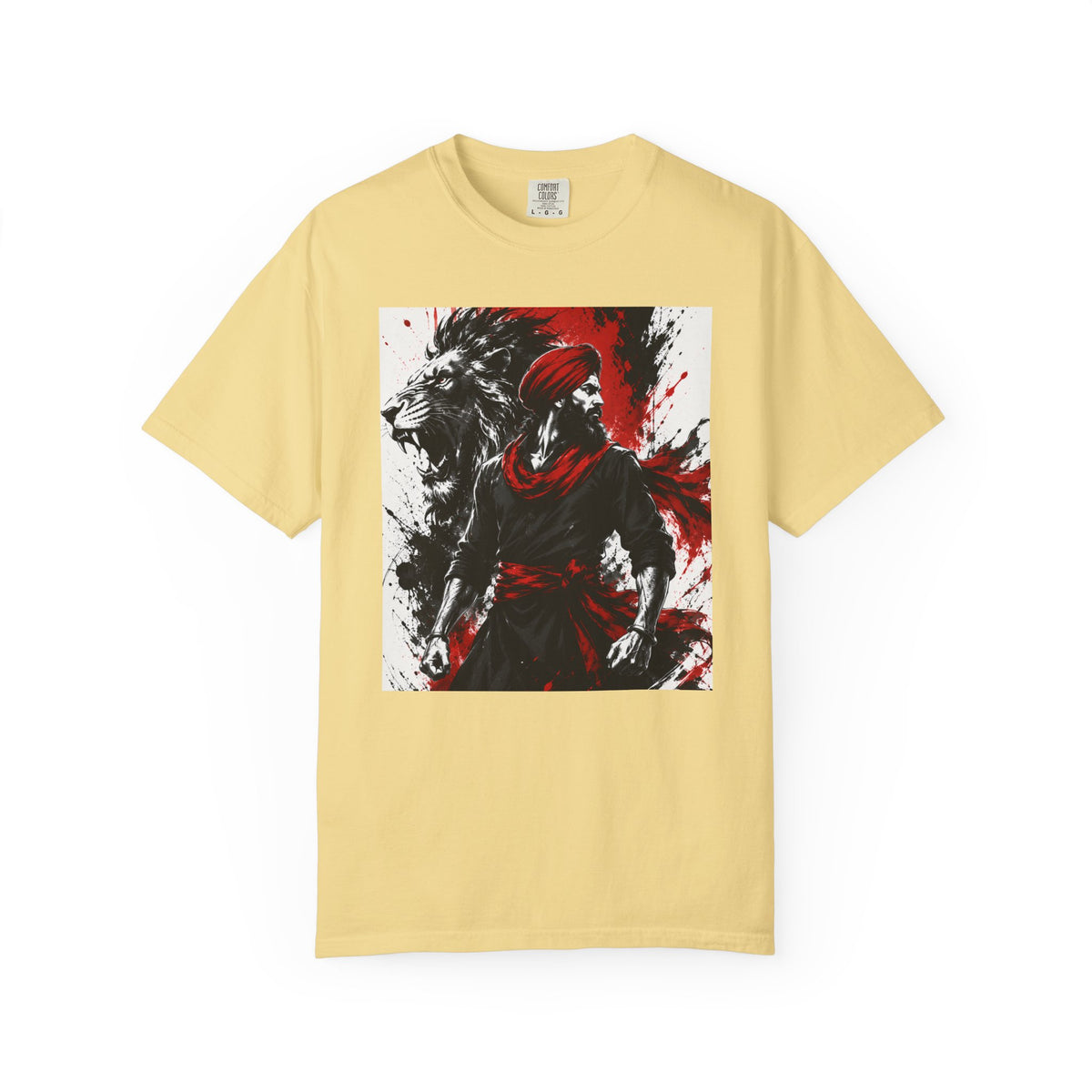 A Lion Warrior Tee — Red & Black Samurai Graphic T-Shirt