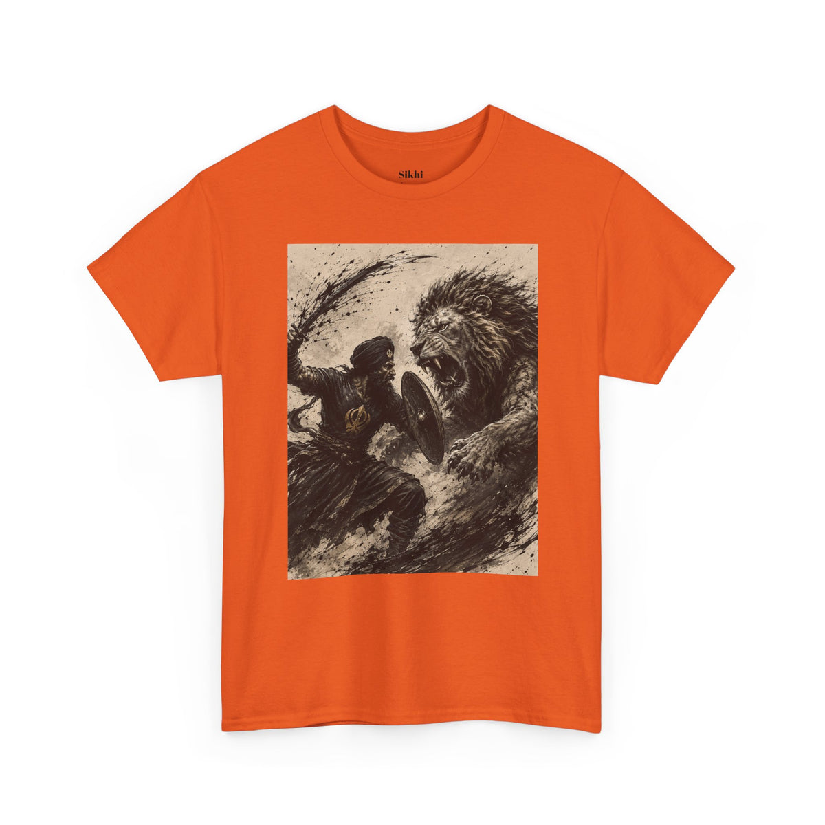 a Lion and Warrior Graphic Tee — Vintage Mythic Battle Art T-Shirt