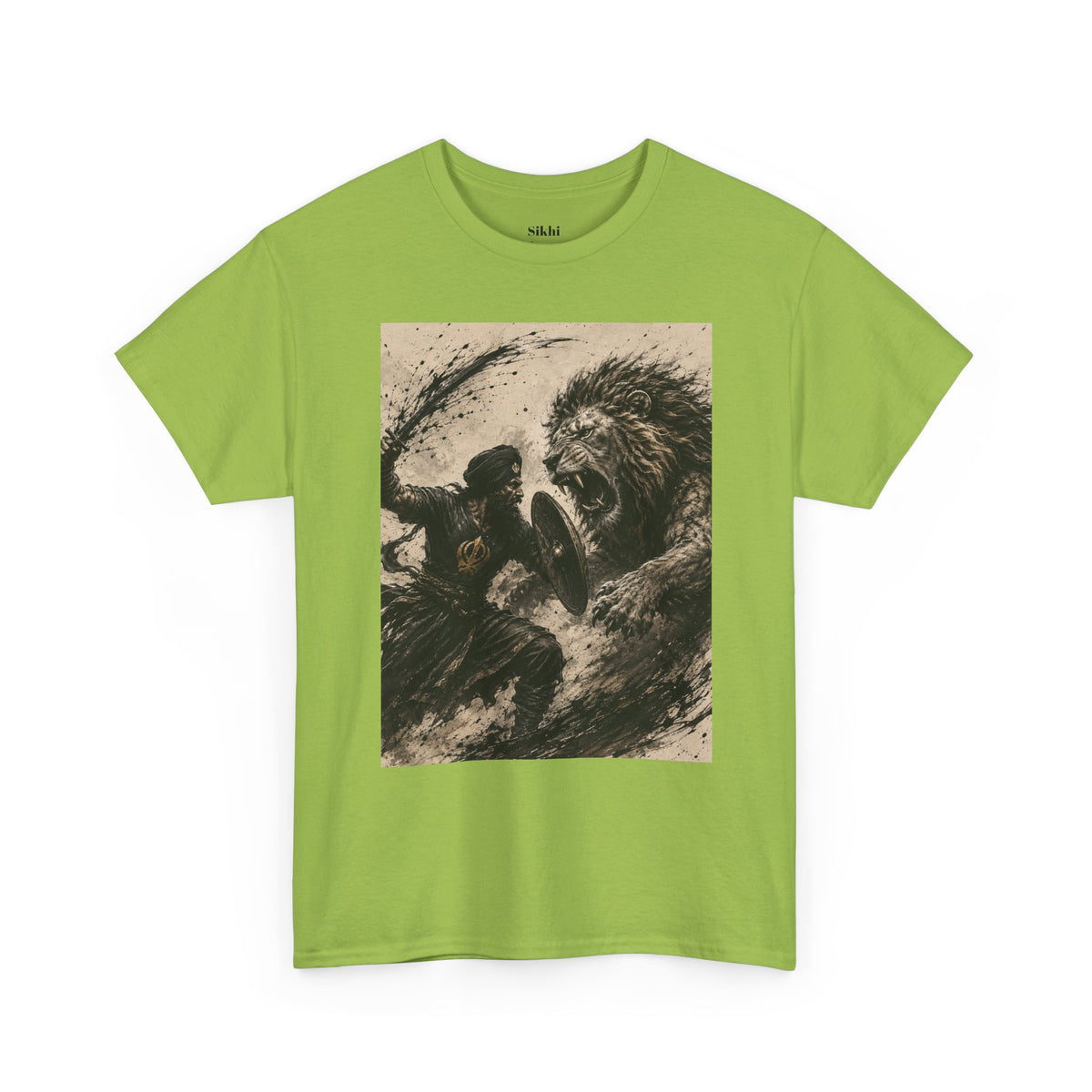 a Lion and Warrior Graphic Tee — Vintage Mythic Battle Art T-Shirt