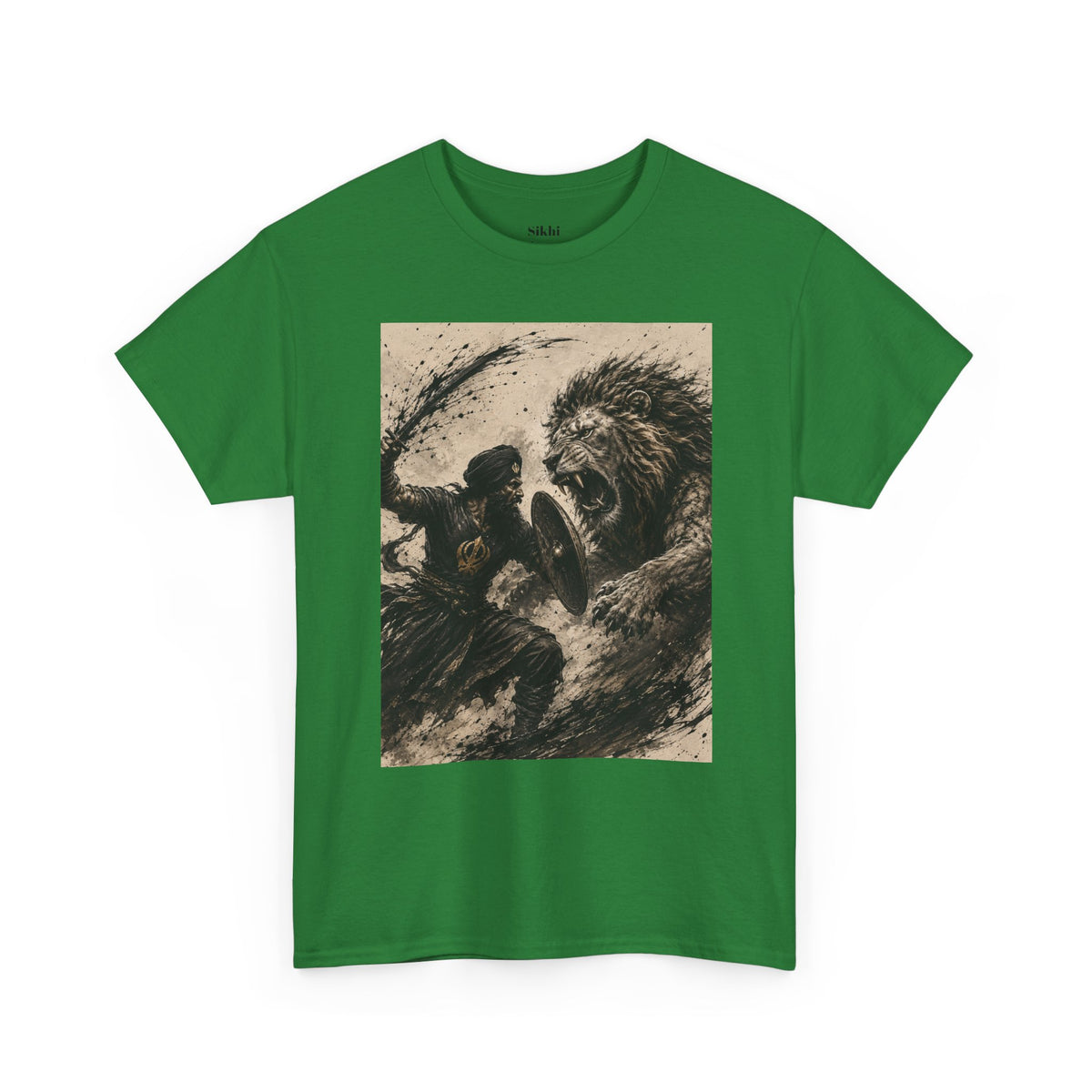 a Lion and Warrior Graphic Tee — Vintage Mythic Battle Art T-Shirt