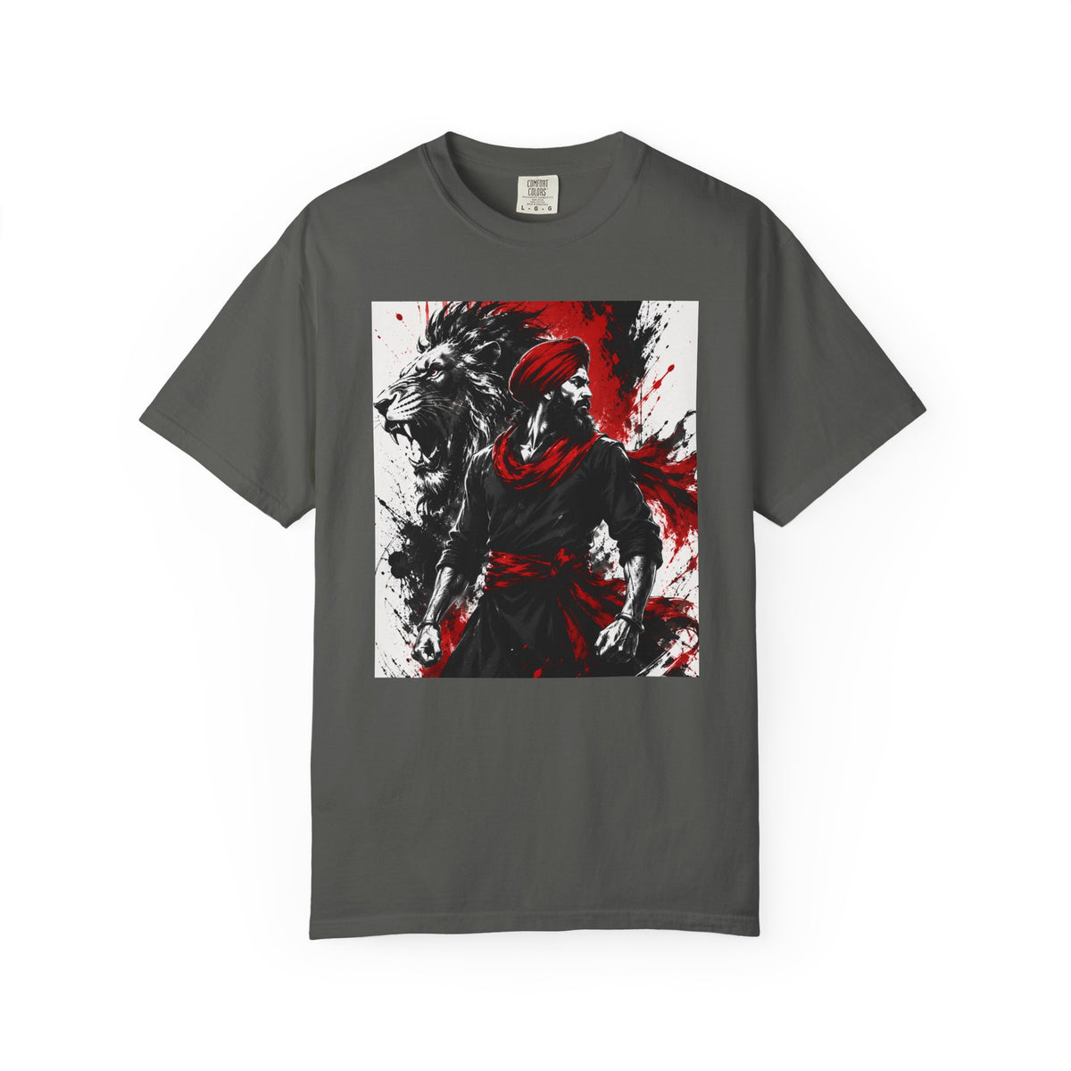 A Lion Warrior Tee — Red & Black Samurai Graphic T-Shirt